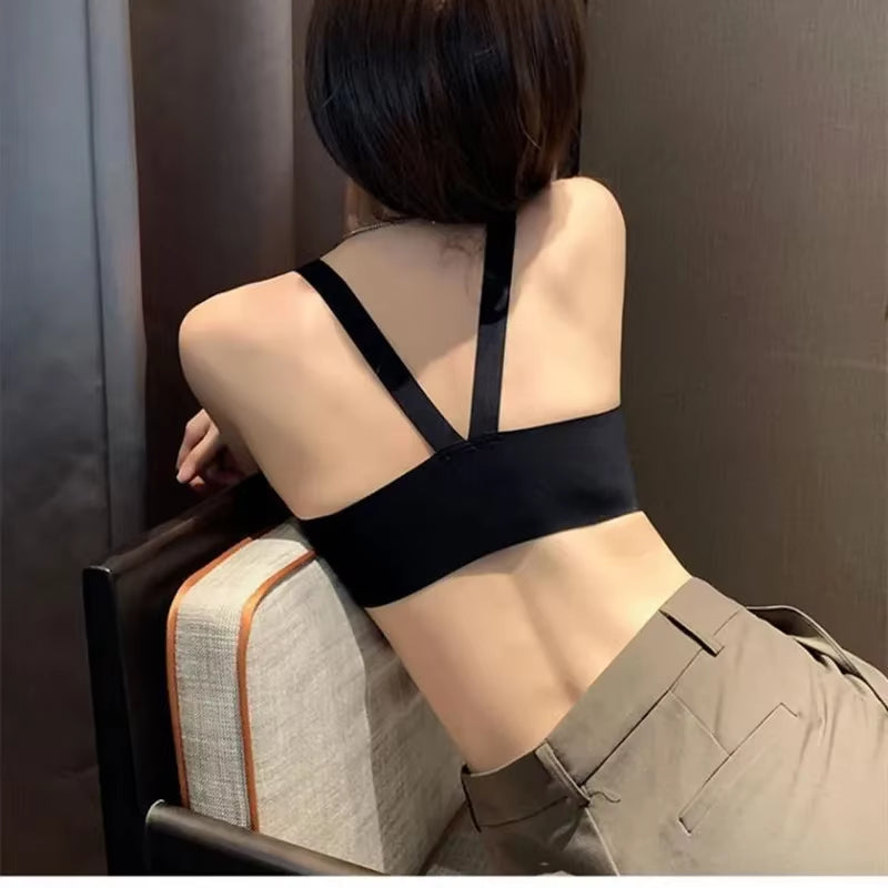 Women'S Seamless Deep V-Neck Bra Front Closure Bra Push-Up Sports Top Soft Non-Wire Lingerie Invisible Female Sexy Underwear